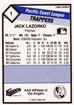 1989 CMC Edmonton Trappers #1 Jack Lazorko  Back