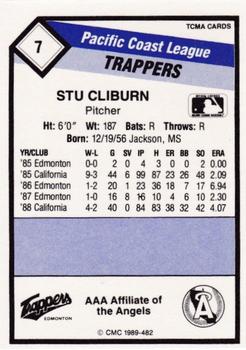 1989 CMC Edmonton Trappers #7 Stu Cliburn Back