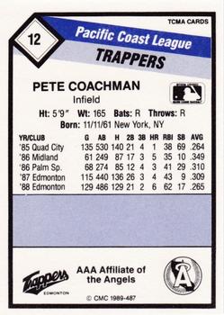 1989 CMC Edmonton Trappers #12 Pete Coachman  Back
