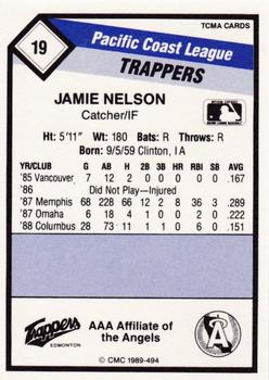 1989 CMC Edmonton Trappers #19 Jamie Nelson  Back