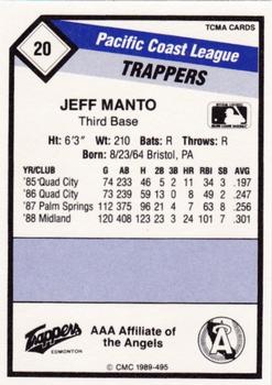 1989 CMC Edmonton Trappers #20 Jeff Manto  Back