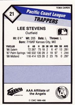 1989 CMC Edmonton Trappers #21 Lee Stevens  Back