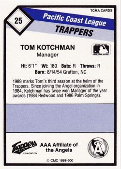 1989 CMC Edmonton Trappers #25 Tom Kotchman Back