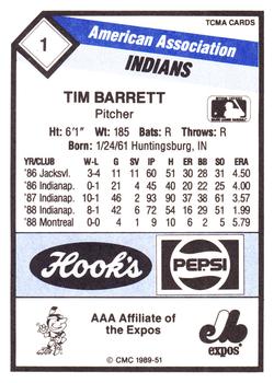 1989 CMC Indianapolis Indians #1 Tim Barrett  Back