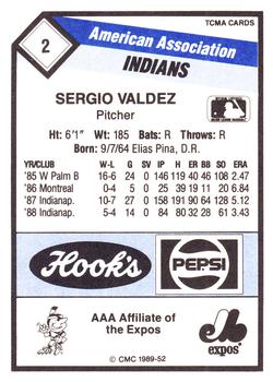 1989 CMC Indianapolis Indians #2 Sergio Valdez Back