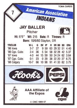 1989 CMC Indianapolis Indians #7 Jay Baller  Back
