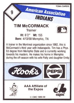 1989 CMC Indianapolis Indians #9 Tim McCormack Back