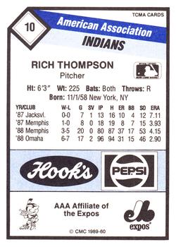 1989 CMC Indianapolis Indians #10 Rich Thompson  Back