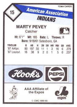 1989 CMC Indianapolis Indians #15 Marty Pevey  Back