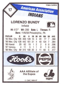 1989 CMC Indianapolis Indians #17 Lorenzo Bundy  Back