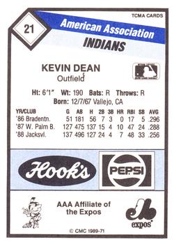 1989 CMC Indianapolis Indians #21 Kevin Dean  Back