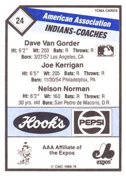 1989 CMC Indianapolis Indians #24 Dave Van Gorder / Joe Kerrigan / Nelson Norman Back