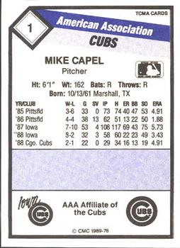 1989 CMC Iowa Cubs #1 Mike Capel  Back