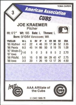 1989 CMC Iowa Cubs #3 Joe Kraemer  Back