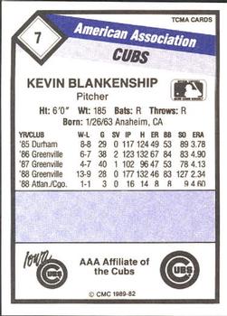 1989 CMC Iowa Cubs #7 Kevin Blankenship  Back