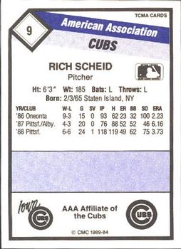 1989 CMC Iowa Cubs #9 Rich Scheid  Back