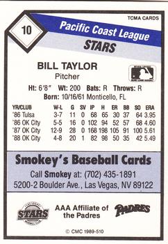 1989 CMC Las Vegas Stars #10 Bill Taylor  Back