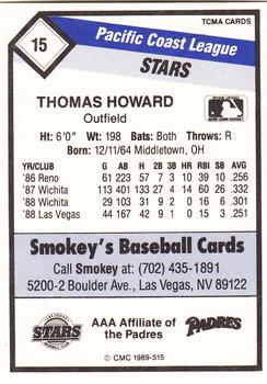 1989 CMC Las Vegas Stars #15 Thomas Howard  Back