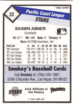 1989 CMC Las Vegas Stars #22 Shawn Abner  Back