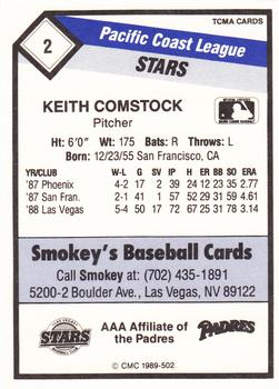 1989 CMC Las Vegas Stars #2 Keith Comstock  Back
