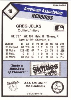 1989 CMC Louisville Redbirds #19 Greg Jelks  Back