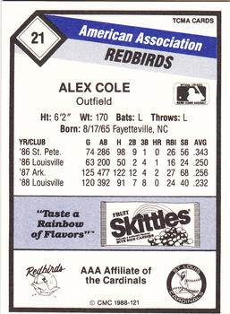 1989 CMC Louisville Redbirds #21 Alex Cole  Back