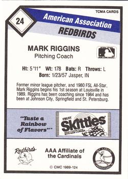 1989 CMC Louisville Redbirds #24 Mark Riggins Back