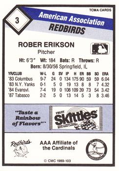1989 CMC Louisville Redbirds #3 Roger Erickson Back