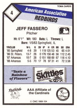 1989 CMC Louisville Redbirds #4 Jeff Fassero  Back