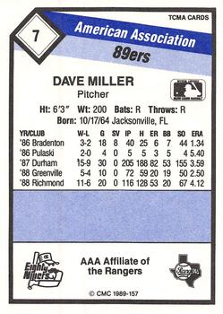 1989 CMC Oklahoma City 89ers #7 Dave Miller  Back