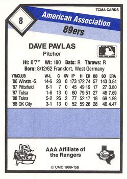1989 CMC Oklahoma City 89ers #8 Dave Pavlas  Back