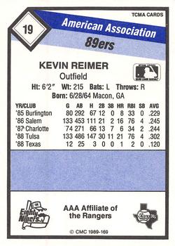 1989 CMC Oklahoma City 89ers #19 Kevin Reimer  Back