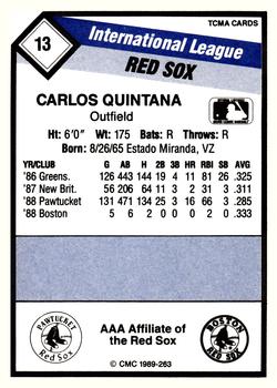 1989 CMC Pawtucket Red Sox #13 Carlos Quintana  Back