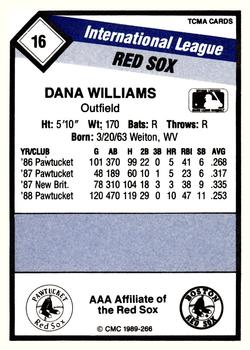 1989 CMC Pawtucket Red Sox #16 Dana Williams  Back