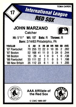 1989 CMC Pawtucket Red Sox #17 John Marzano  Back
