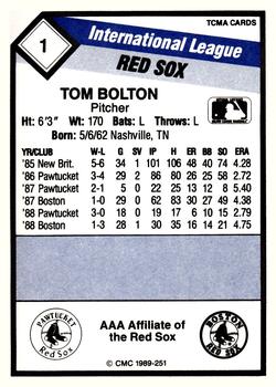 1989 CMC Pawtucket Red Sox #1 Tom Bolton  Back