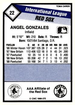 1989 CMC Pawtucket Red Sox #22 Angel Gonzales  Back