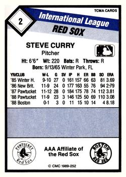 1989 CMC Pawtucket Red Sox #2 Steve Curry  Back