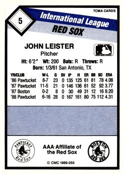 1989 CMC Pawtucket Red Sox #5 John Leister  Back