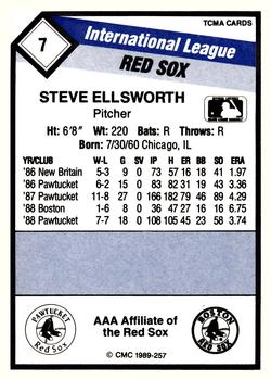 1989 CMC Pawtucket Red Sox #7 Steve Ellsworth  Back