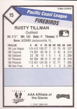 1989 CMC Phoenix Firebirds #15 Rusty Tillman  Back