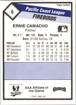 1989 CMC Phoenix Firebirds #6 Ernie Camacho  Back