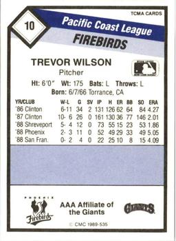 1989 CMC Phoenix Firebirds #10 Trevor Wilson  Back