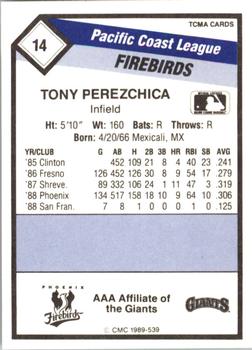 1989 CMC Phoenix Firebirds #14 Tony Perezchica  Back