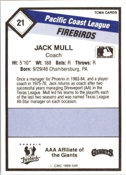 1989 CMC Phoenix Firebirds #21 Jack Mull Back