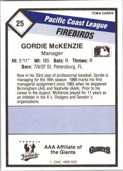 1989 CMC Phoenix Firebirds #25 Gordie McKenzie Back