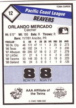 1989 CMC Portland Beavers #12 Orlando Mercado  Back