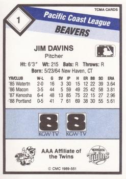 1989 CMC Portland Beavers #1 Jim Davins  Back