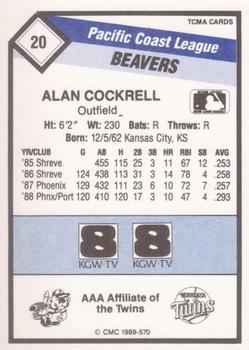 1989 CMC Portland Beavers #20 Alan Cockrell  Back