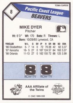 1989 CMC Portland Beavers #8 Mike Dyer  Back